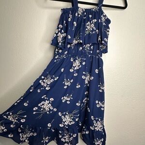 Blue Floral Dress with Ruffle Detail
